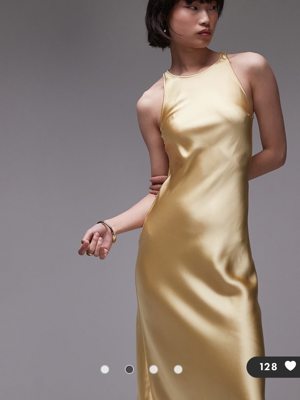 & Other Stories Sleeveless Satin Midi Dress in Soft Yellow - Picture 4 of 5